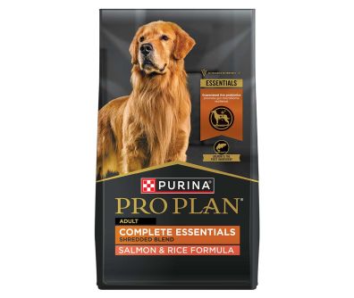 Bag of Purina Pro Plan Complete Essentials salmon and rice dry dog food