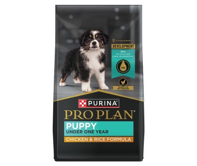 Bag of Purina Pro Plan Puppy chicken and rice dry dog food