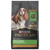 Purina Pro Plan Small Breed Shredded Blend chicken and rice dry dog food.