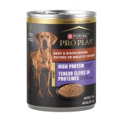 A can of Purina Pro Plan Sport high protein beef and bison wet dog food.